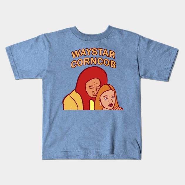 Waystar Corncob Tom and Shiv Hotdog Logo Kids T-Shirt by AlisonDennis